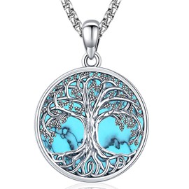 Friggem Women's Tree of Life Necklace, 925 Sterling Silver, Tree of Life Necklace, Turquoise, Celtic Pendant, Jewellery for Mother, Women, Girls (Tree of Life-A-2)