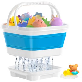 Anivia Foldable Bath Toy Storage Organizer with Removable Base, Quick-Drain-Drying Bathtub Toy Holder Basket for Kids, Blue