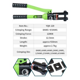 AMZCNC Professional Hydraulic Crimping Tool with 12 Ton Output Pressure and 9 Standard US Dies (Crimps 8 AWG to 4/0 AWG)