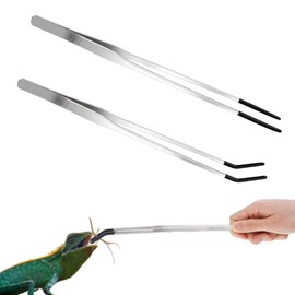 2 Pcs Reptile Feeding Tongs,Worms Tongs,27cm/10.6" Straight and Curved Tweezers for Aquarium,Aquascape Tools, Stainless Steel Feeder Tools for Hold Bearded Dragon Lizards Reptiles