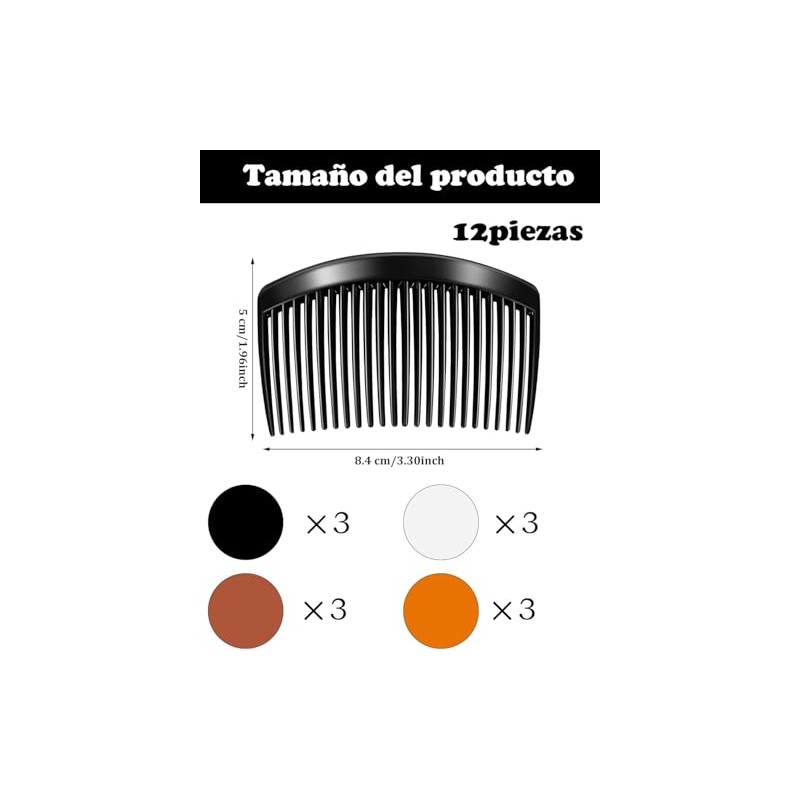 12 Peinetas Para Cabello Mujer, Set de Peinetas en Negro,