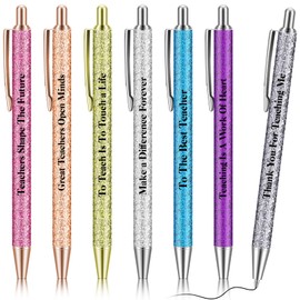 Geyee 7 Pcs teacher pens Nurse Pens Funny Glitter Nurse Appreciation Gifts Nursing Ball Point Pens Retractable Black Ink Pens Christmas Party Gifts for Women Men Office Supplies(Teacher)