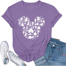 Magic Kingdom Shirts for Women Funny Castle Fairy Princess Graphic Tees Summer Casual Short Sleeve Birthday Tee Tops-2XL (Light Purple)