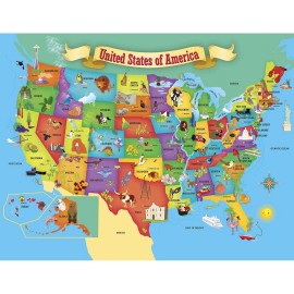 Masterpieces 60 Piece Educational Jigsaw Puzzle for Kids - USA Map State Shaped - 16.5X12.75