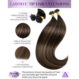 LaaVoo U Tip Hair Extensions Human Hair Dark Brown Balayage Medium Brown K Tip Hair Extensions Real Human Hair 18 in K Tips Hair Extensions Human Hair 1g/s 50 Strands One Pack