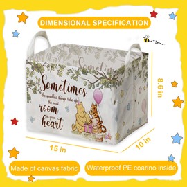 Winnie Nursery Decor, the Pooh Baby Stuff, Winnie Storage Nursery Basket, Large squarecanvas Laundry Hamper With A Waterproof PECoating, Foldable, Toys Bin, Baby Nursery HamperDecor, Star