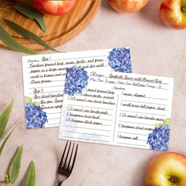 Recipe Cards 4x6, Premium Double-Sided Recipe Cards, 60 PCS Blank Recipe Cards for Wedding, Bridal Shower, Housewarming(4x6, Blue Hydrangea)