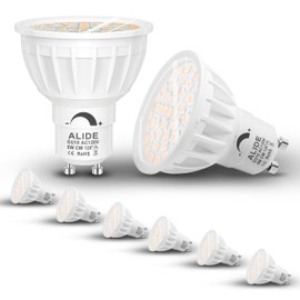 ALIDE Bombillas LED GU10 regulables de 5000 K, luz blanca diurna, ángulo de haz amplio de 120 grados, reemplaza GU10 50 W halógeno, AC120 V regulable, GU10 5 W para iluminación de pista de reflector, 500 lm, paquete de 6