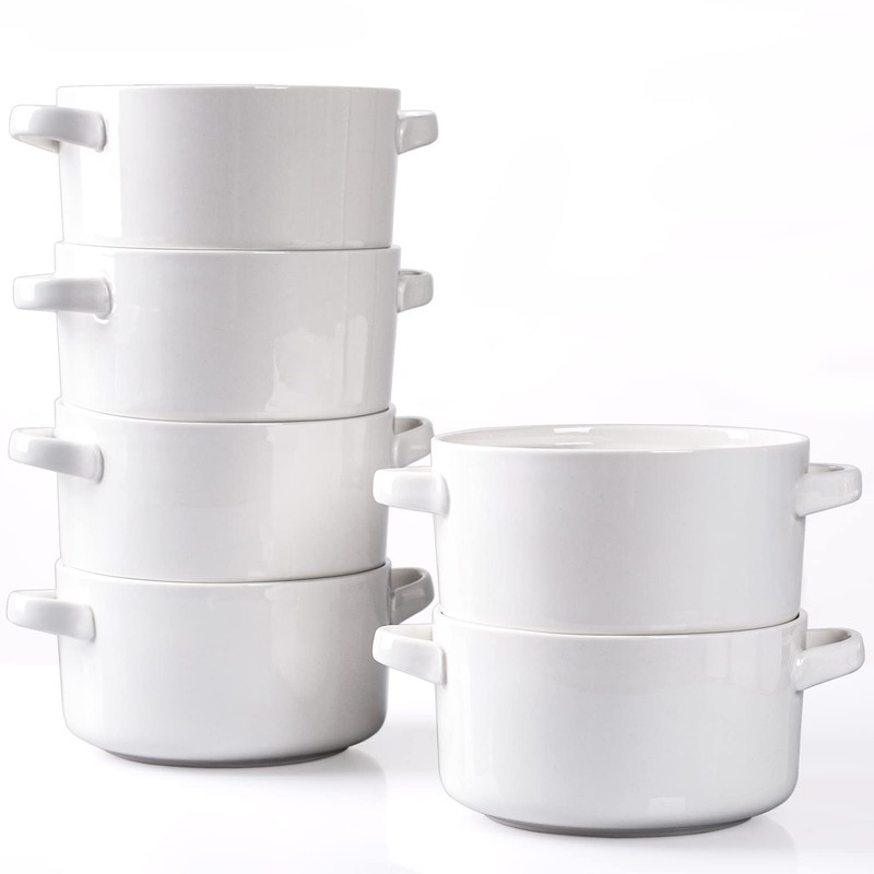DELLING 6 Pack Soup Bowls with Handles, 24 Oz Large