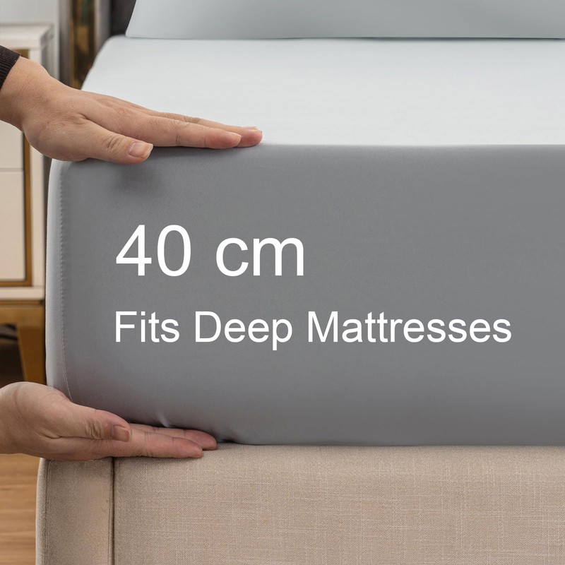 Soifox King Size Fitted Sheet Grey - Bed Sheets with