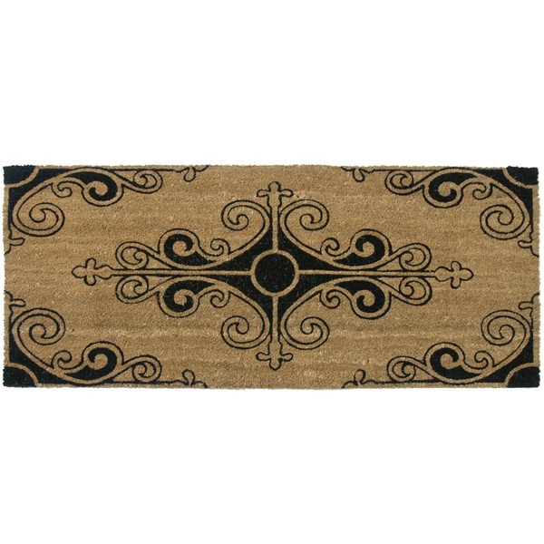 Rubber-Cal 10-106-013 Traditional Fleur de Lis French Mat Doormat, 24 in x 57 in, Black/Brown