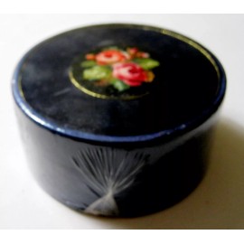 Kalocsa HUNGARIAN Kalocsa Blue Velvet 3 1/2" TRINKET BOX w/Floral PETIT POINT Lid NOS