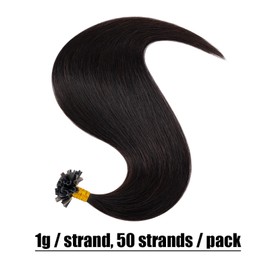 Elailite Real Hair Extensions Bondings 35 cm #1B Natural Black U-Tip Hair Extensions Keratin 50 Strands 40 g