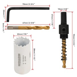 Mollom (22mm | 7/8") HSS M42 with 8% Cobalt BI-Metal Hole Saw with 2 Pilot Drill Bits & Arbor Smooth Cutting for PVC,Drywall,Wood,Plastic,Gypsum Board,Rubber