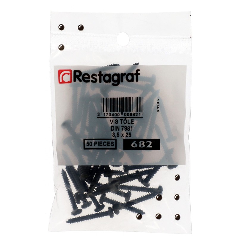 Restagraf 682 3.5mm x 25mm Black Zinc Self Tapping Screws