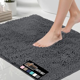 GORILLA GRIP Bath Rug Mat 30x20, Thick Soft Absorbent Chenille, Quick Dry Microfiber Mats, Rubber Backing Washable Shower Floor Rugs, US Designed Bathroom Bathmat Home Decor Accessories, Charcoal