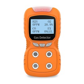 Sooguard Portable 4 Gas Detector, 4 in 1 Multi Gas Monitor Tester，H2S,O2,CO and EX Rechargeable LCD Display Gas Sniffer Alarm，Gas Clip Sound Light Shock Alarm (Orange)