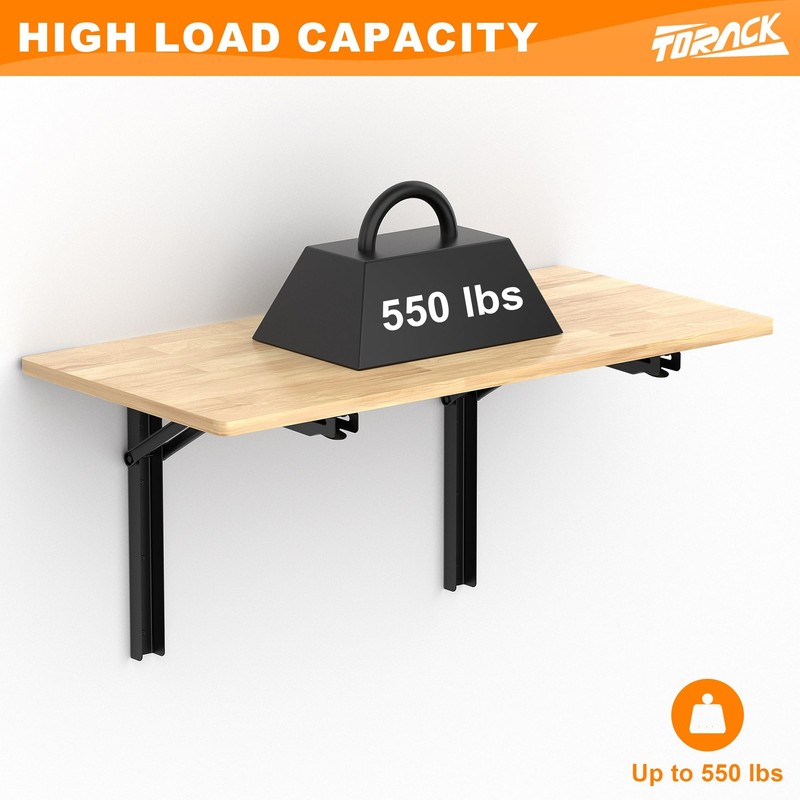 TORACK Heavy Duty Wall Mounted Folding Workbench, Space-Saving Collapsible Wall