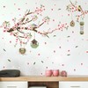 HPNIUB Pink Flower Tree Branch Birds Wall Stickers Floral Wall