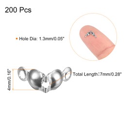 sourcing map Pack of 200 Open Beads Lace Knot Covers 1.3 mm Metal Double Shell Crimping Hinged Dome End Caps for Jewellery Making DIY Crafts Silver