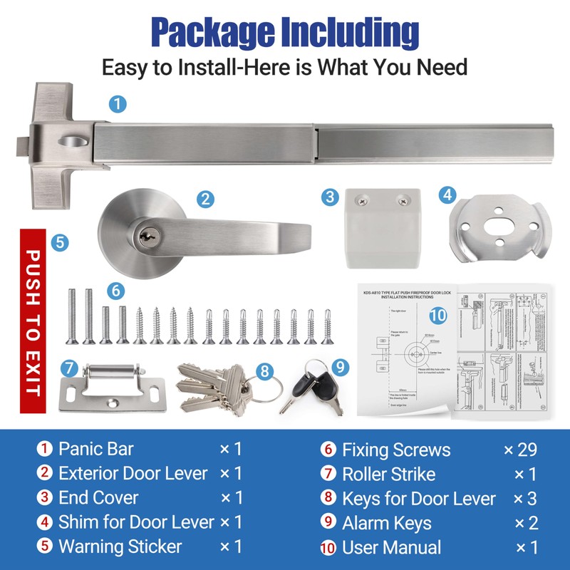 304 Stainless Steel Panic Bars for Emergency Exit Doors with