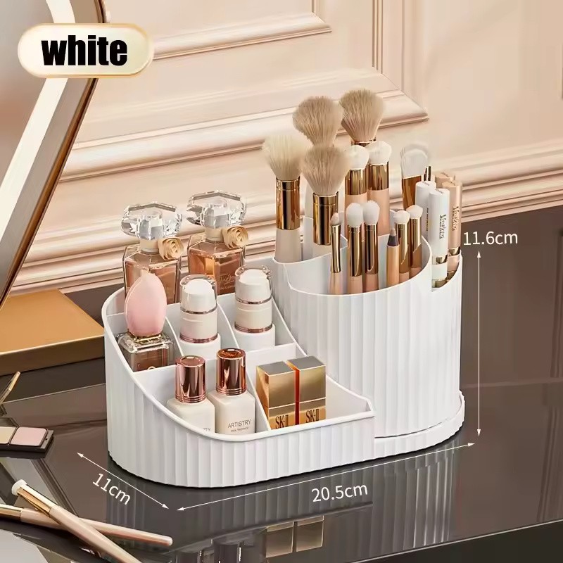 360° Rotating Makeup Organizer with Brush Holder, Acrylic Vanity Cosmetic