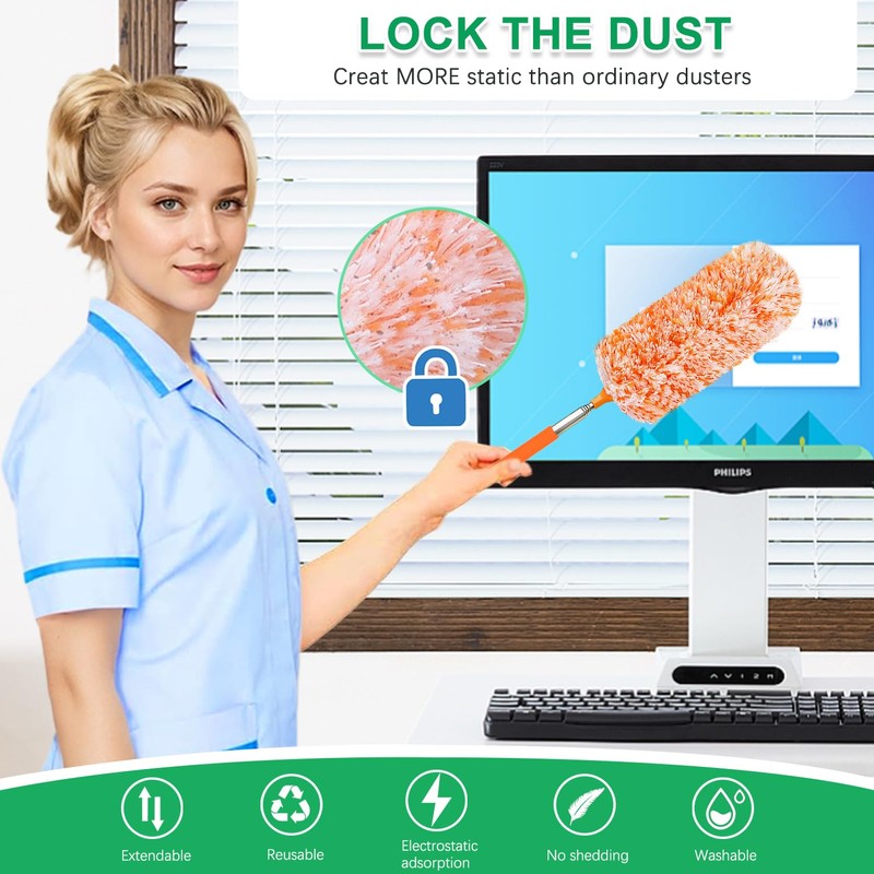 2 Pack Extendable Microfiber Feather Duster, Electrostatic Microfiber Head, Up