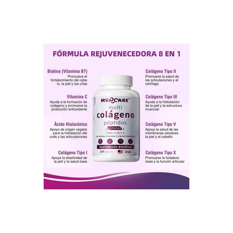 Colageno Hidrolizado Acido Hialuronico 120 Cápsulas Sabor