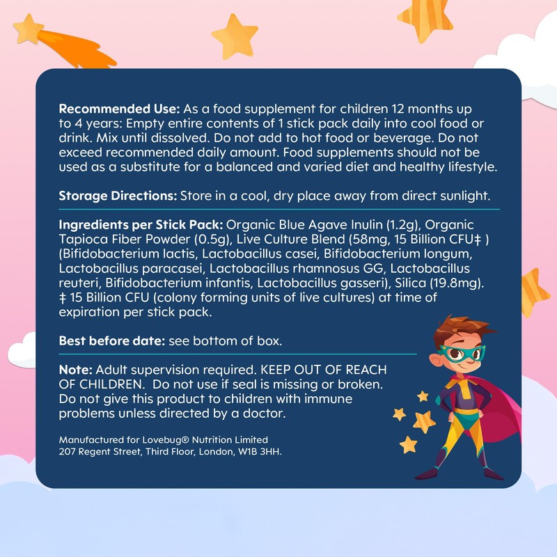LOVEBUG Kids Probiotic Powder with Prebiotic Fiber - Toddler Immunity
