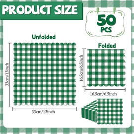 50Pcs 6.5 x 6.5inch Green and White Checkered Scalloped Napkins Disposable Green Plaid Paper Napkins Gingham Party Decorations for Birthday Picnic BBQ Wedding Baby Shower Party Farm Themed Events