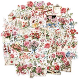 QTL Rose Flowers Stickers for Kindle Scrapbook 50Pcs Retro Aesthetic Decorative PET Stickers for Girls Teens Kids AdultsWater Bottles Laptop Planner Junk Journal Vinyl Waterproof Packs