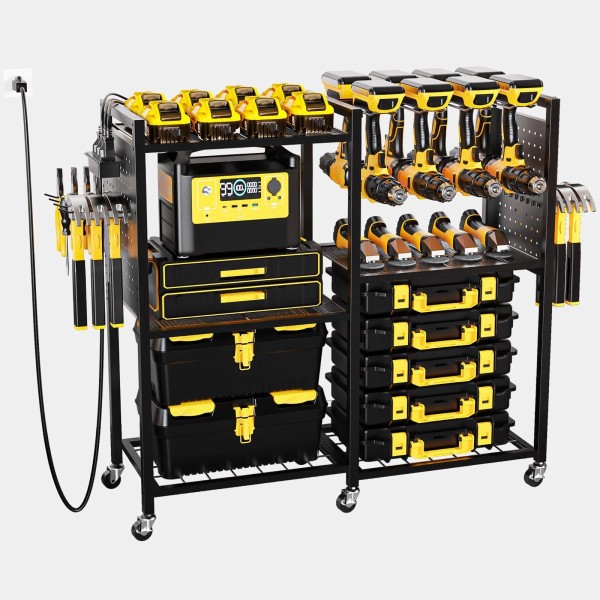 Xankzi Power Tools Organizer Cart with Charging Power Strip,6-Tier Garage