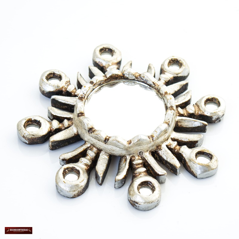 Silver Small Round Wall Mirror 6"- Peruvian Accent Wood sunburst