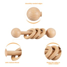 Wooden Baby Rattle Set, Newborn Wooden Rattle Toy, Natural Wooden Montessori Baby Grip Toy, Baby Gift Toy, Wood Rattle Set-3