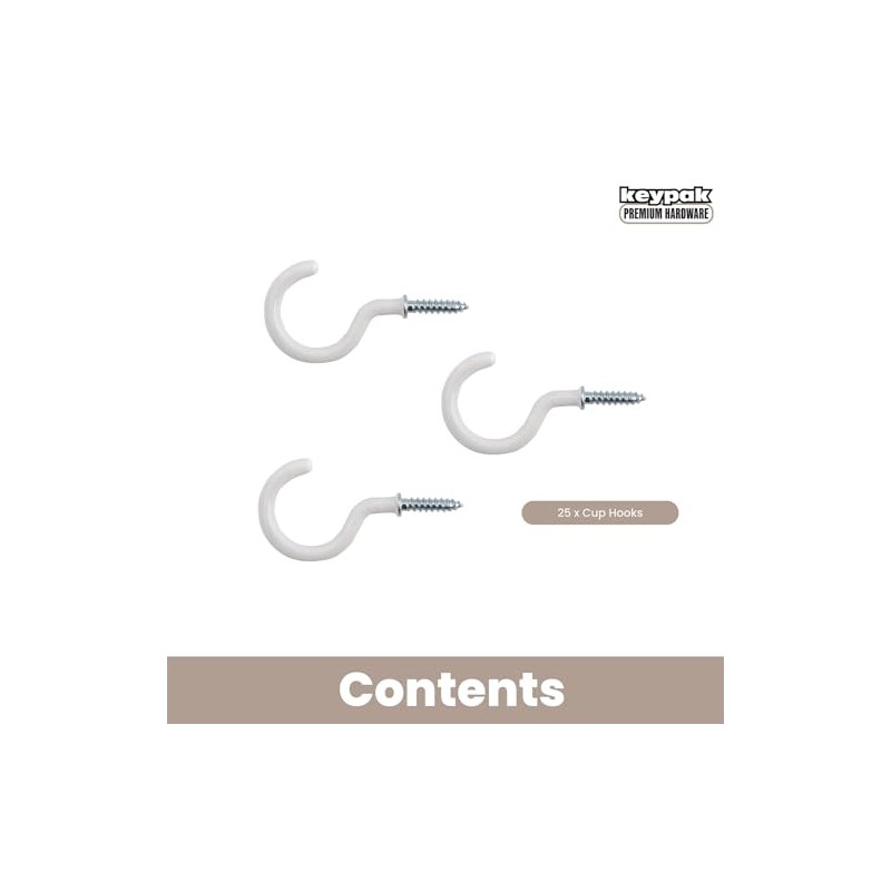 keypak White Metal Screw-in Cup Hooks Metal, 31mm Ceiling Hooks