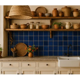 Tenedos Premium Quality 3x3 Cobalt Blue Square Pattern Porcelain Mosaic Floor Wall Pool Tile on Mesh Mounted for Kitchen Backsplash, Bathroom Shower, Accent Decor (1 Sheet)