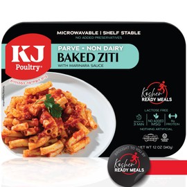 KJ Poultry Kosher Parve Ready Meals - Baked Ziti, MRE Meals Ready to Eat, Halal, (1 Pack) Prepared Entree Fully Cooked, Shelf Stable Microwave Dinner Travel, Military, Camping, Emergency Survival