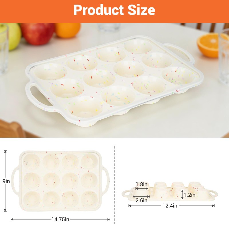 2 Pack Silicone Muffin Pans, 12-Cup Non-Stick Cupcake Baking Mold,