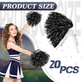 Vinsot 20 Pcs Black Cheerleading Pom Poms Bulk Metallic Foil Pom Poms with Plastic Long Handles School Spirit Shakers for Spirit Sports Team Squad Dance Football Basketball Club Celebration