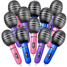Zhanmai 12 Pieces Inflatable Microphones for Kpop Birthday Party Blow up Fake Microphone Prop Toy for Rock Star Musical Singer Concert Karaoke 80s 90s Movie Party Supplies (Vibrant Color)