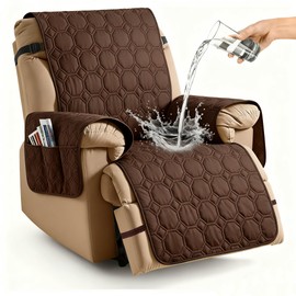 XINEAGE 100% Waterproof Recliner Chair Cover, Non Slip Covers for Recliner Chair with Pocket, Washable Dog Recliner Couch Cover with Elastic Straps (Coffee, 22")