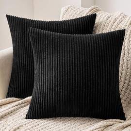 MIULEE Set of 2 Cushion Covers, Corduroy Cushion Cover, Decorative Cushion Cover, Sofa Cushion, Couch Cushion, Decorative Cushion Cover with Hidden Zip, 40 x 40 cm, Black