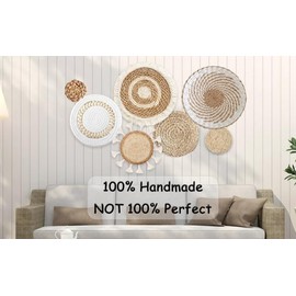 MaxBlaster Set of 7 Boho Wall Basket Decor, Round Bamboo Hanging Wall Basket, Rattan Wall Decor, Macrame Tassels Wall Tapestry, Boho Basket Wall Art for Bedroom, Living Room, Bathroom