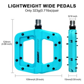 SOUKE Bike Pedals Road Mountain Biking Nylon Sealed Bearing 9/16 Inch Lightweight Platform Flat Non-Slip for Cycling Bicycle MTB BMX