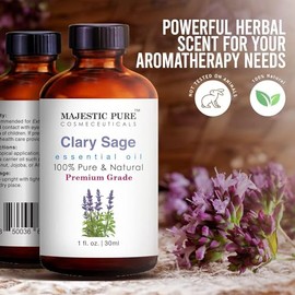 MAJESTIC PURE Aceite Esencial De Salvia Clary, Grado Premium, Puro Y Natural, Para Aromaterapia, Masaje, Usos Tpicos Y Domsticos, 1 Fl Oz             