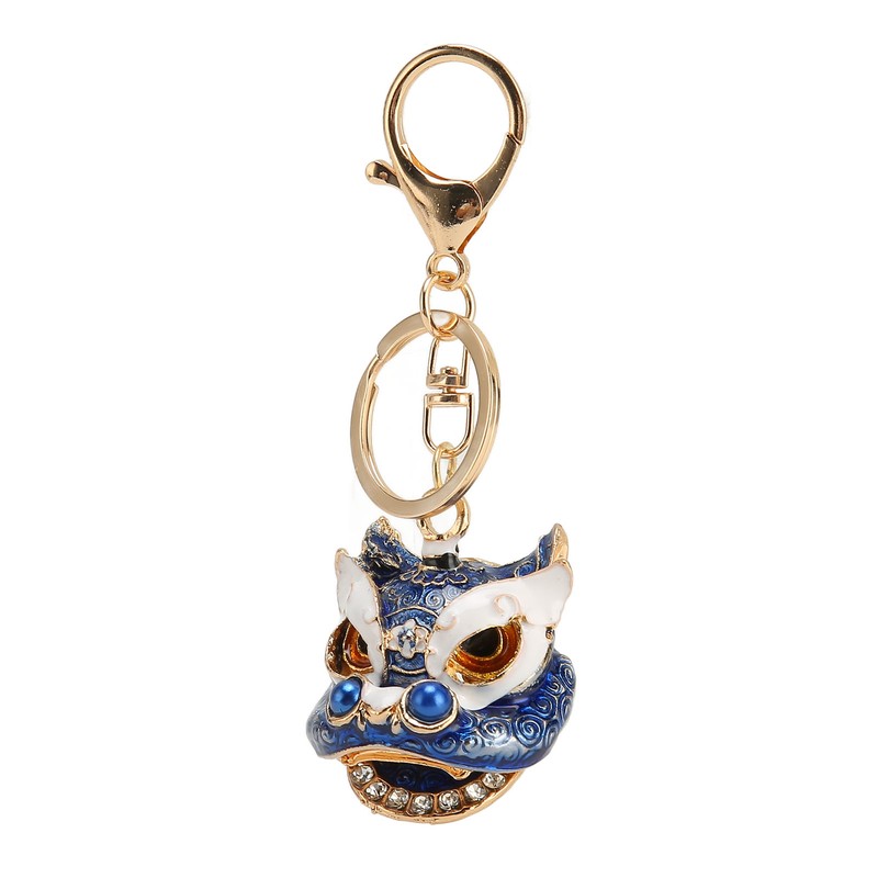 6pcs Lion Dance Keychains Cute Funny Exquisite Metal Rhinestone Chinese