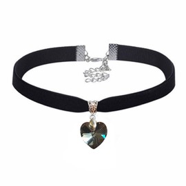 Gregory Crafts & Gifts Gothic Choker Necklace - Black Velvet and AB Charcoal Crystal Heart Shaped Gem