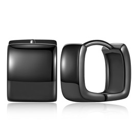 FAMARINE Black Hoop Earring Small Square Huggies Hoops For Women, Minimalist Cute Earrings for Women Gift 1CM