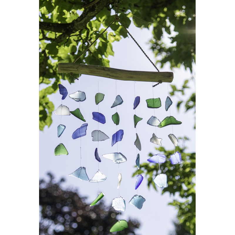 Recycled Glass Driftwood Mobile – Boho Gentle Wind Chime for