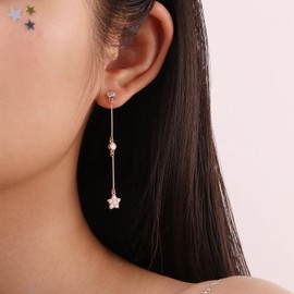 Meissa Moon Star Mismatch Dangle Earrings for Women Prom Jewelry Rose Gold Pleated Dangle Statement Earrings (Gold)